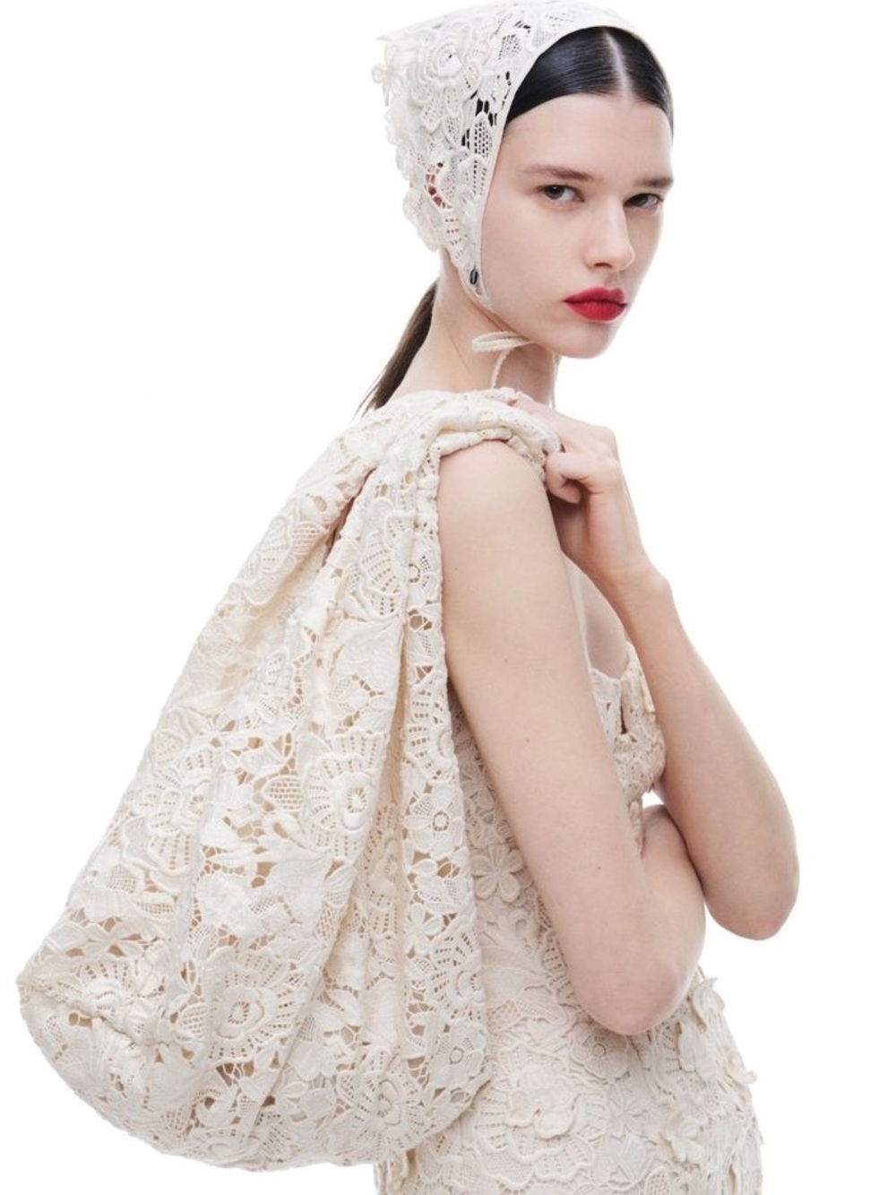 Magda Butrym & H&M Lace Tote Crochet Bag with Floral Appliqué. Like New!